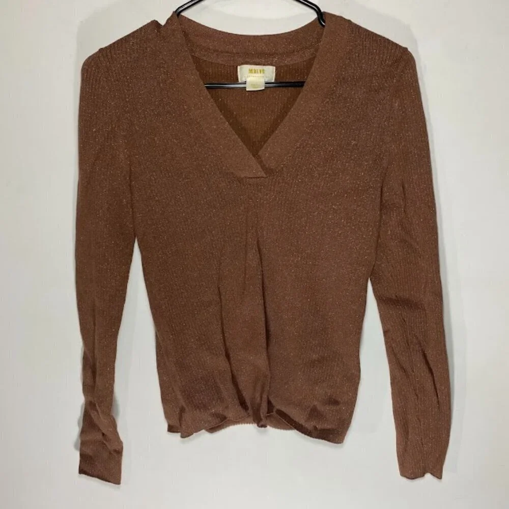 Anthropologie Maeve Fitted Brown Shimmer Sweater